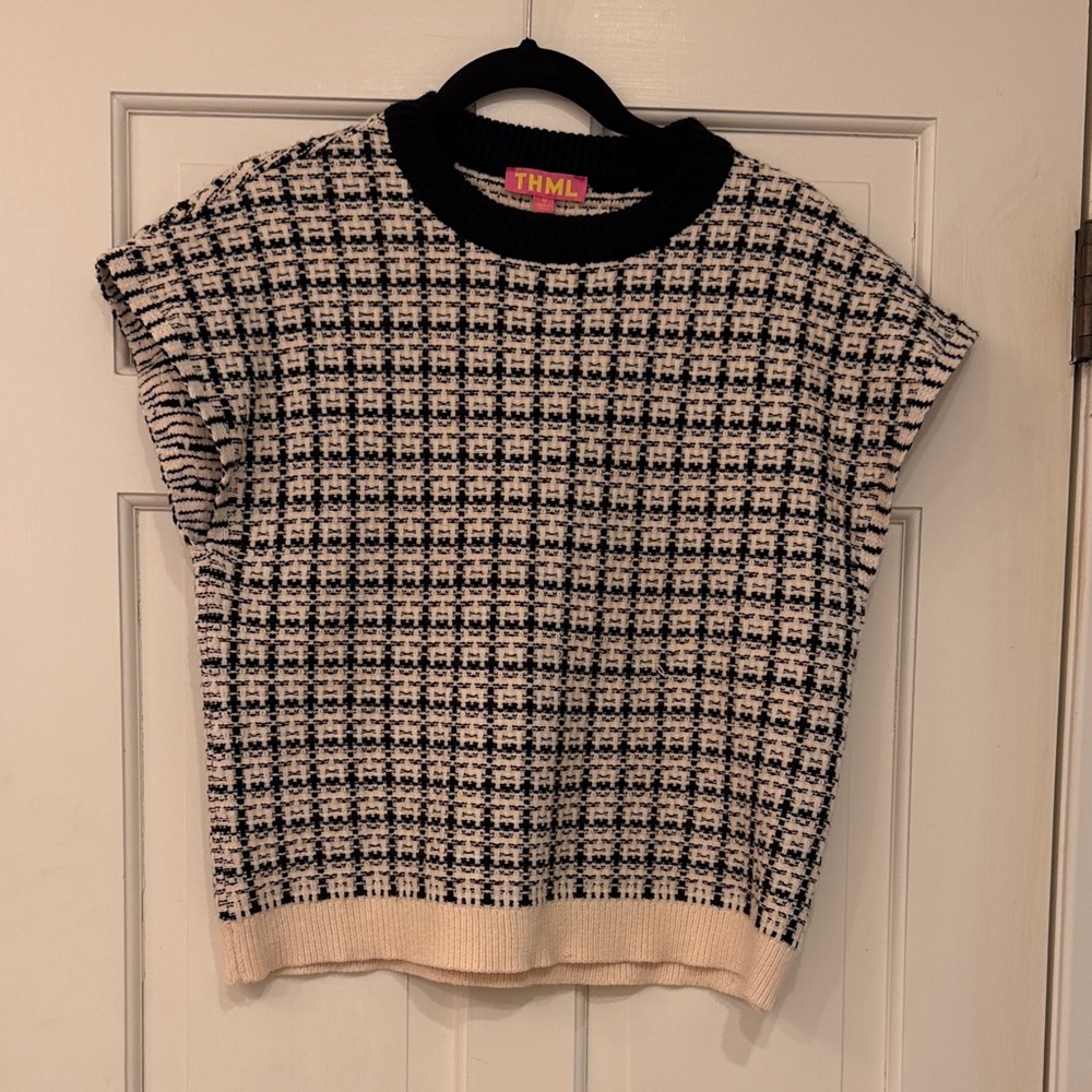 THML Black and Cream Patterned Knit Top